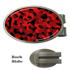 Red And Black Camouflage Pattern Money Clips (oval)  by SpinnyChairDesigns