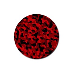 Red And Black Camouflage Pattern Rubber Coaster (round)  by SpinnyChairDesigns