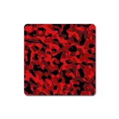 Red And Black Camouflage Pattern Square Magnet by SpinnyChairDesigns