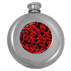 Red And Black Camouflage Pattern Round Hip Flask (5 Oz) by SpinnyChairDesigns