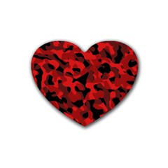 Red And Black Camouflage Pattern Heart Coaster (4 Pack)  by SpinnyChairDesigns