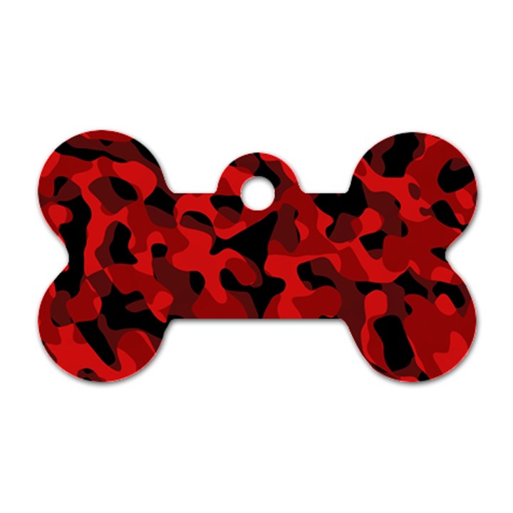 Red and Black Camouflage Pattern Dog Tag Bone (Two Sides)