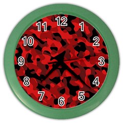 Red And Black Camouflage Pattern Color Wall Clock by SpinnyChairDesigns