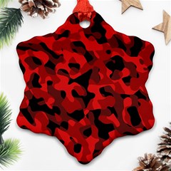 Red And Black Camouflage Pattern Ornament (snowflake) by SpinnyChairDesigns