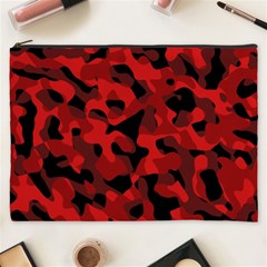 Red And Black Camouflage Pattern Cosmetic Bag (xxxl) by SpinnyChairDesigns