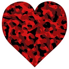 Red And Black Camouflage Pattern Wooden Puzzle Heart by SpinnyChairDesigns