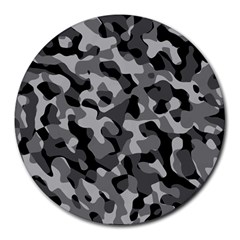 Grey And Black Camouflage Pattern Round Mousepads by SpinnyChairDesigns