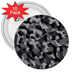 Grey And Black Camouflage Pattern 3  Buttons (10 Pack)  by SpinnyChairDesigns