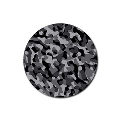 Grey And Black Camouflage Pattern Rubber Round Coaster (4 Pack)  by SpinnyChairDesigns