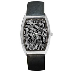 Grey And Black Camouflage Pattern Barrel Style Metal Watch by SpinnyChairDesigns