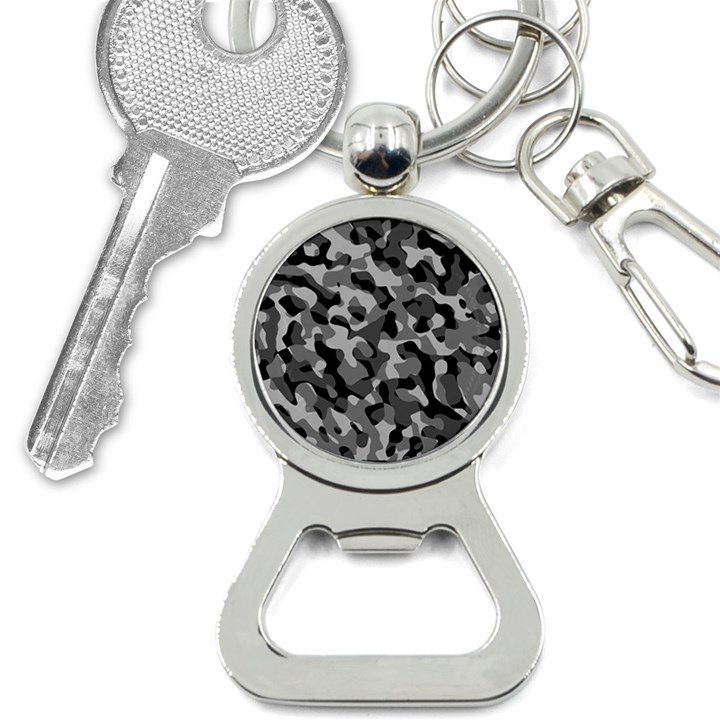 Grey and Black Camouflage Pattern Bottle Opener Key Chain