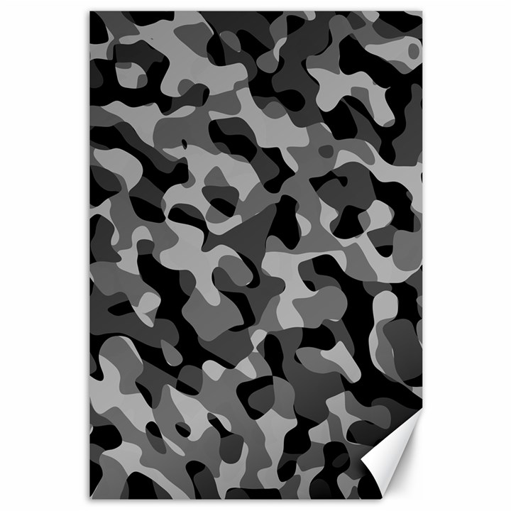 Grey and Black Camouflage Pattern Canvas 12  x 18 