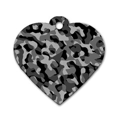 Grey And Black Camouflage Pattern Dog Tag Heart (two Sides) by SpinnyChairDesigns