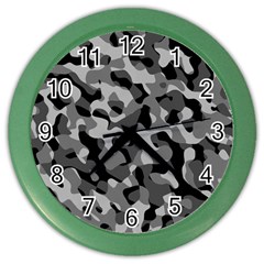 Grey And Black Camouflage Pattern Color Wall Clock by SpinnyChairDesigns