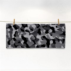 Grey And Black Camouflage Pattern Hand Towel by SpinnyChairDesigns