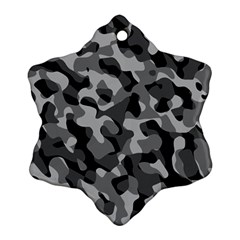 Grey And Black Camouflage Pattern Snowflake Ornament (two Sides) by SpinnyChairDesigns