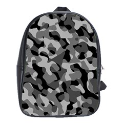 Grey And Black Camouflage Pattern School Bag (xl) by SpinnyChairDesigns