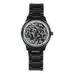 Grey And Black Camouflage Pattern Stainless Steel Round Watch by SpinnyChairDesigns