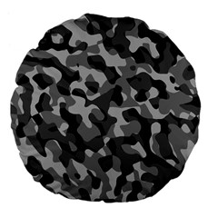 Grey And Black Camouflage Pattern Large 18  Premium Flano Round Cushions by SpinnyChairDesigns