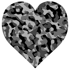 Grey And Black Camouflage Pattern Wooden Puzzle Heart by SpinnyChairDesigns