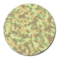 Light Green Brown Yellow Camouflage Pattern Round Mousepads by SpinnyChairDesigns