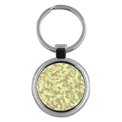 Light Green Brown Yellow Camouflage Pattern Key Chain (round) by SpinnyChairDesigns