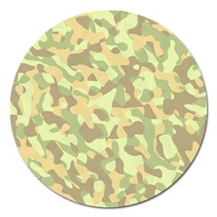 Light Green Brown Yellow Camouflage Pattern Magnet 5  (round) by SpinnyChairDesigns