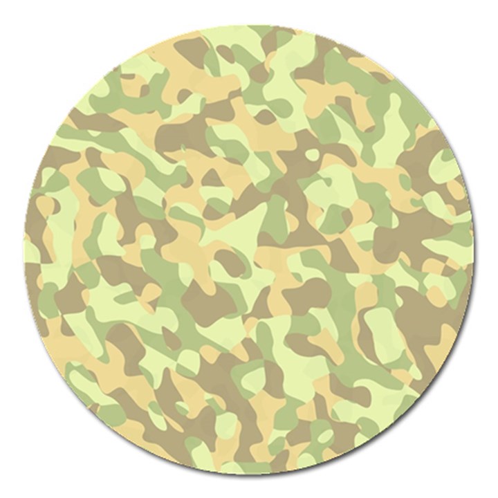 Light Green Brown Yellow Camouflage Pattern Magnet 5  (Round)