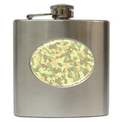 Light Green Brown Yellow Camouflage Pattern Hip Flask (6 Oz) by SpinnyChairDesigns