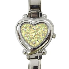 Light Green Brown Yellow Camouflage Pattern Heart Italian Charm Watch by SpinnyChairDesigns