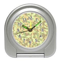 Light Green Brown Yellow Camouflage Pattern Travel Alarm Clock by SpinnyChairDesigns