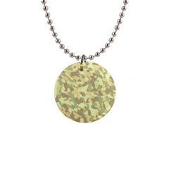 Light Green Brown Yellow Camouflage Pattern 1  Button Necklace by SpinnyChairDesigns