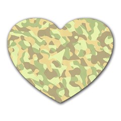 Light Green Brown Yellow Camouflage Pattern Heart Mousepads by SpinnyChairDesigns