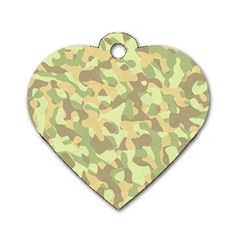 Light Green Brown Yellow Camouflage Pattern Dog Tag Heart (one Side) by SpinnyChairDesigns