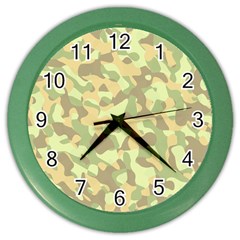 Light Green Brown Yellow Camouflage Pattern Color Wall Clock by SpinnyChairDesigns