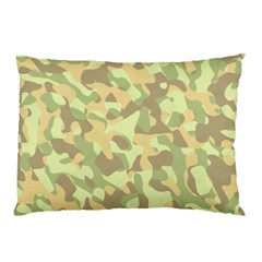 Light Green Brown Yellow Camouflage Pattern Pillow Case by SpinnyChairDesigns