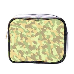 Light Green Brown Yellow Camouflage Pattern Mini Toiletries Bag (one Side) by SpinnyChairDesigns