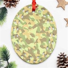 Light Green Brown Yellow Camouflage Pattern Ornament (oval Filigree) by SpinnyChairDesigns