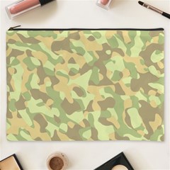 Light Green Brown Yellow Camouflage Pattern Cosmetic Bag (xxxl) by SpinnyChairDesigns