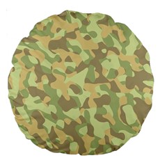 Light Green Brown Yellow Camouflage Pattern Large 18  Premium Round Cushions by SpinnyChairDesigns