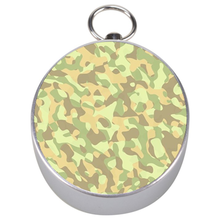 Light Green Brown Yellow Camouflage Pattern Silver Compasses