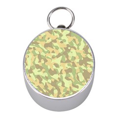 Light Green Brown Yellow Camouflage Pattern Mini Silver Compasses by SpinnyChairDesigns