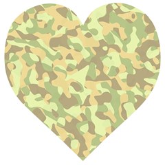 Light Green Brown Yellow Camouflage Pattern Wooden Puzzle Heart by SpinnyChairDesigns