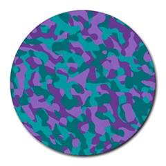 Purple And Teal Camouflage Pattern Round Mousepads by SpinnyChairDesigns