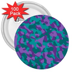 Purple And Teal Camouflage Pattern 3  Buttons (100 Pack)  by SpinnyChairDesigns