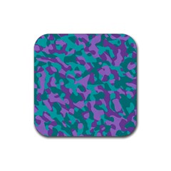 Purple And Teal Camouflage Pattern Rubber Coaster (square)  by SpinnyChairDesigns