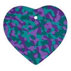 Purple And Teal Camouflage Pattern Heart Ornament (two Sides) by SpinnyChairDesigns