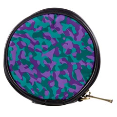 Purple And Teal Camouflage Pattern Mini Makeup Bag by SpinnyChairDesigns