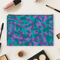 Purple And Teal Camouflage Pattern Cosmetic Bag (large) by SpinnyChairDesigns