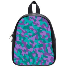 Purple And Teal Camouflage Pattern School Bag (small) by SpinnyChairDesigns